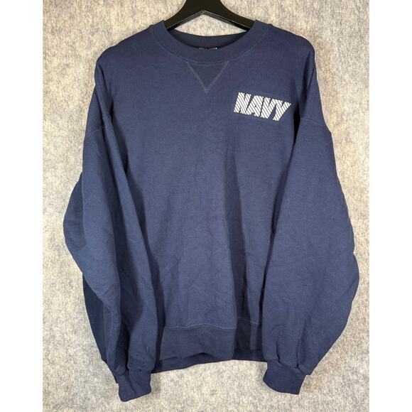 Vintage US Navy Soffe Crewneck Blue Long Sleeve Reflective PT Exercise Top - XL - Picture 1 of 8